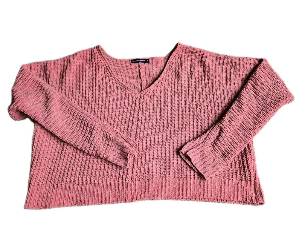 Anthropologie Moon & Madison Dusty Rose Cropped Knit Sweater Boho Womens Small